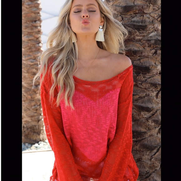 $ FIRM🌷Red & Pink Heart Open Knit Sweater - Picture 3 of 8